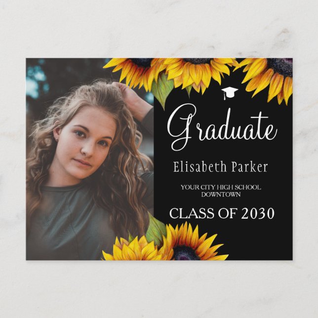 Grad Foto schicke Sonnenblumen Abschluss Ankündigu Ankündigungspostkarte (Vorderseite)