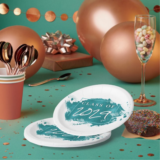 Grad gestrichen | Aquamariner Spritzer Pinselstric Pappteller (Multi)