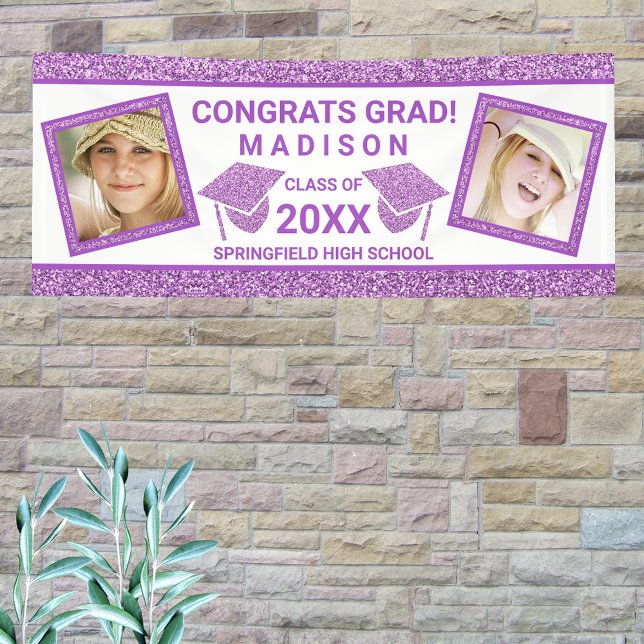 Grad Glam Lila Cap Graduation Party Picture Banner (Von Creator hochgeladen)