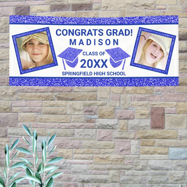 Grad Glam Navy Cap Graduation Party Picture Banner (Von Creator hochgeladen)
