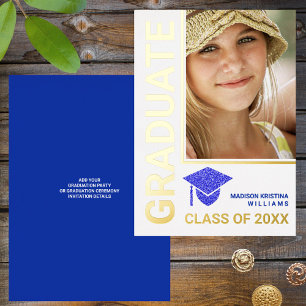 Grad Glam Navy Cap Stilvolles Graduate Foto Folieneinladung