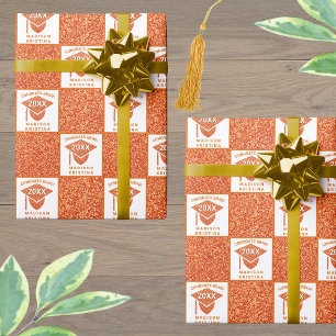 Grad Glam Orange Cap Celebration Abschluss Geschenkpapier