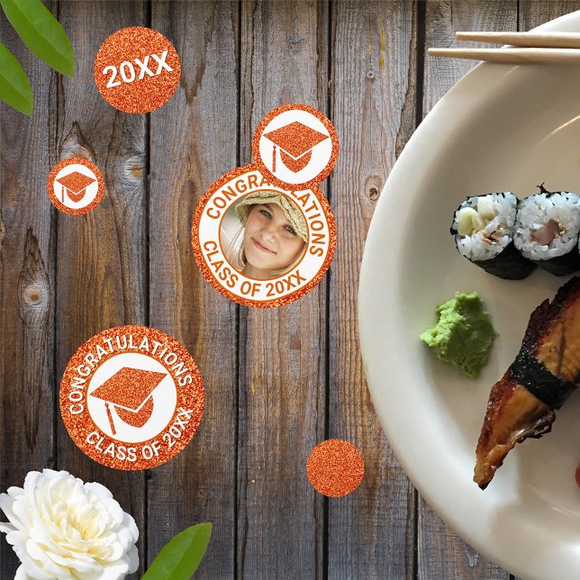 Grad Glam Orange Cap Foto Graduation Party Konfetti (Von Creator hochgeladen)