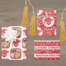 Grad Glam Red Cap Moderne Assorted Celebrate Geschenkpapier Set
