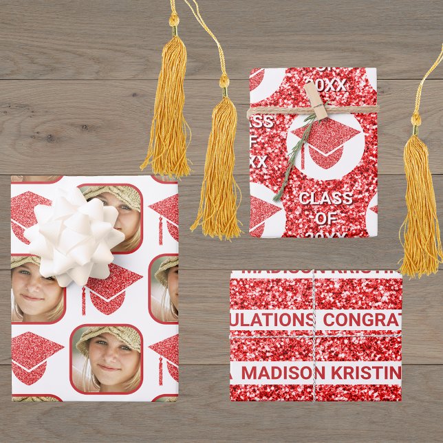 Grad Glam Red Cap Moderne Assorted Celebrate Geschenkpapier Set (Von Creator hochgeladen)
