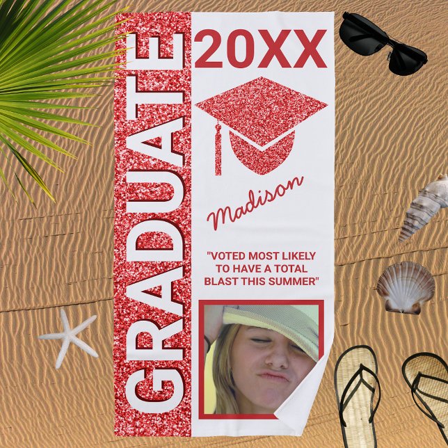 Grad Glam Red Cap Summer Foto Typografie Strandtuch (Von Creator hochgeladen)