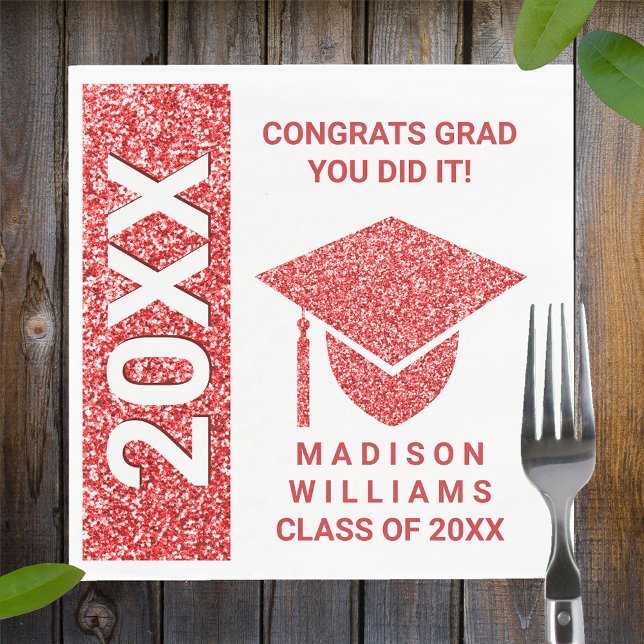 Grad Glam Red Cap Typografie Einfaches Party Serviette (Von Creator hochgeladen)