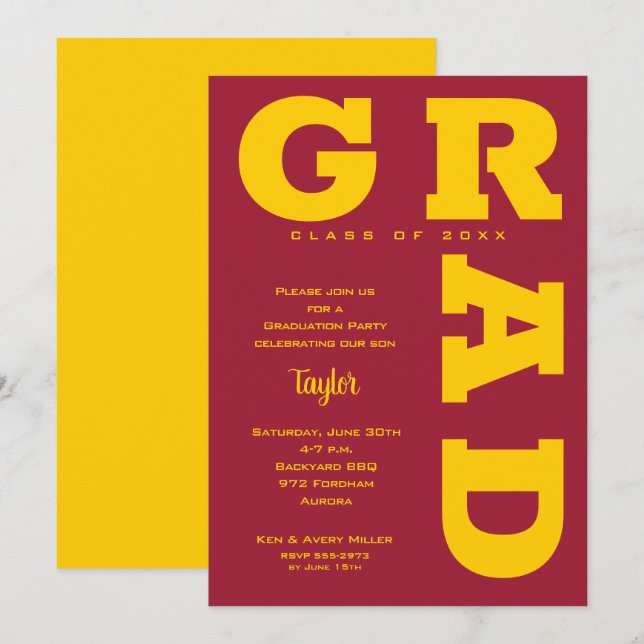 GRAD Gold auf Crimson-Abschluss Einladung (Vorne/Hinten)