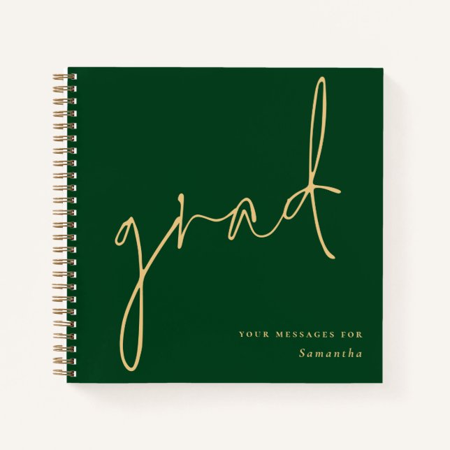 Grad Gold Script Green Abschluss Gästebuch Notizbuch (Vorderseite)