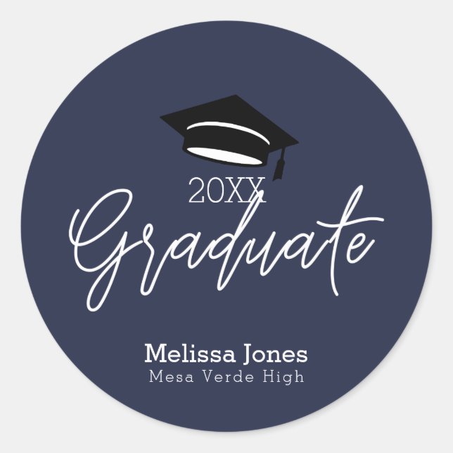 GRAD Graduate Abschluss Modernes Drehbuch JEDE FAR Runder Aufkleber (Vorderseite)