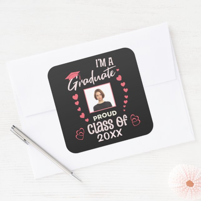 Grad Graduate Foto Abschluss Class Personalisieren Quadratischer Aufkleber (Umschlag)