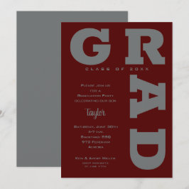 GRAD Gray auf Dark Maroon Abschluss Einladung