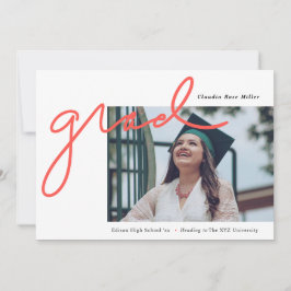 Grad handgeschrieben in Coral Modern Foto Abschlus Ankündigung