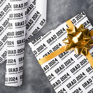 Grad Jahr 2024 Studienbezeichnung Schwarz-weiß Geschenkpapier