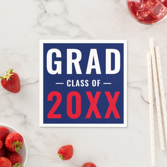 Grad Jahrgangsrot-weiß-blau-moderne Typografie Serviette (Beispiel)