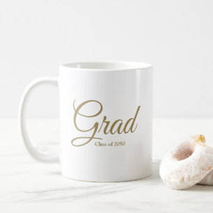 Grad-Klasse des weißen, goldenen Skripttextes von Kaffeetasse