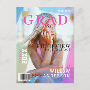 Grad Magazine Neon Pink Foto Abschluss Ankündigungspostkarte