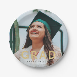 Grad Modern Gold Personalisiert Foto Abschluss Pappteller