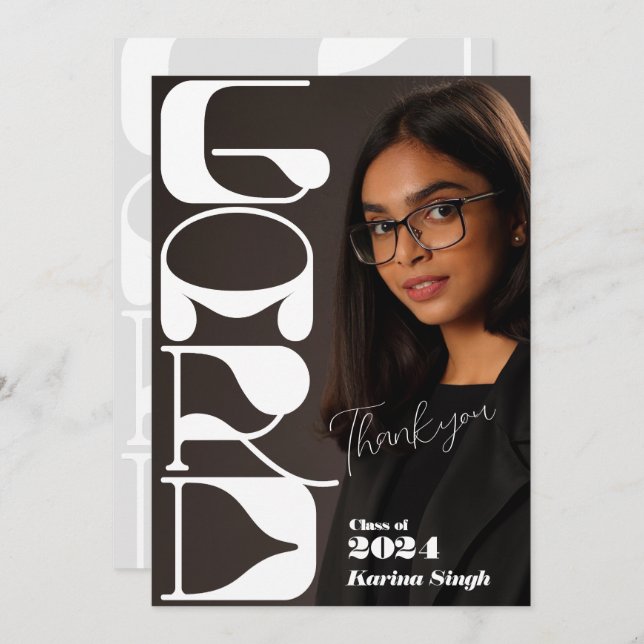 GRAD! Modern Script Abschluss Foto dank Karten (Vorne/Hinten)