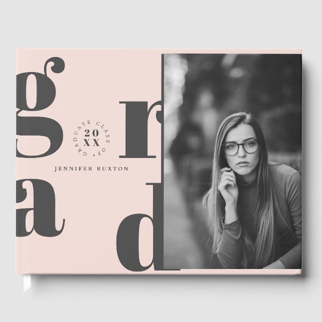 Grad Moderne Blush Pink Foto Graduation Party Gästebuch (Vorderseite)