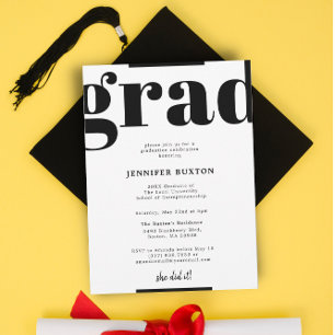 Grad Moderne Schwarz-Weiß-Karo-Graduierungspartei Einladung