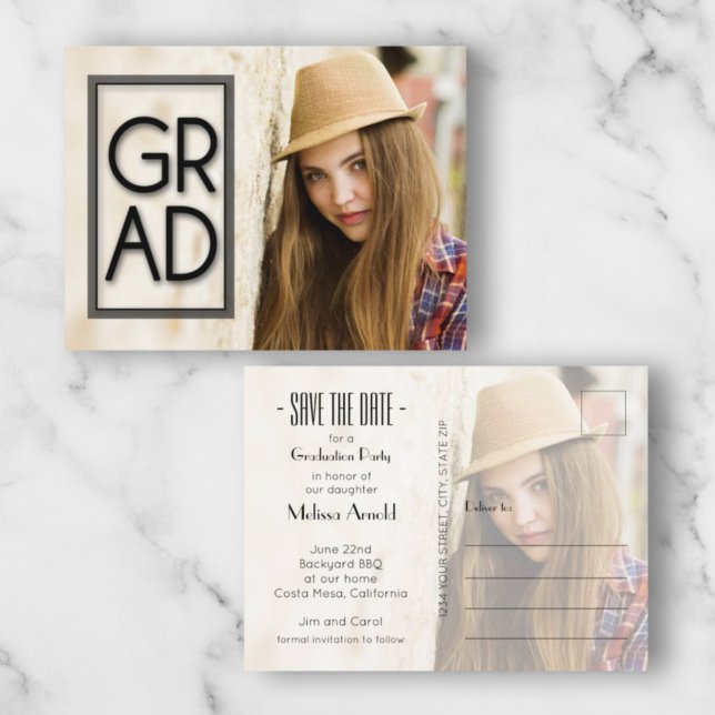 GRAD Overlay Foto Abschluss Save the Date Postkarte (Von Creator hochgeladen)