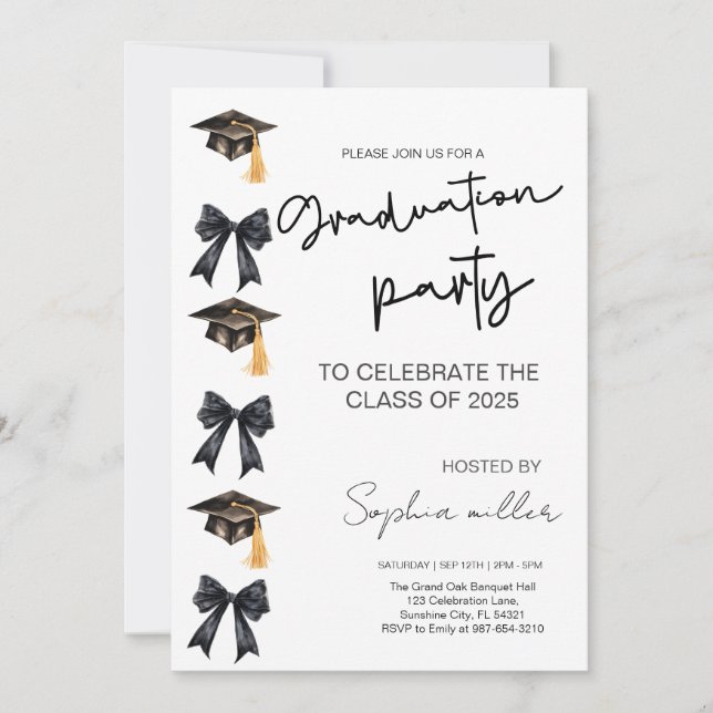 Grad Party Classe Invitation de 2025, Black Bow (Devant)