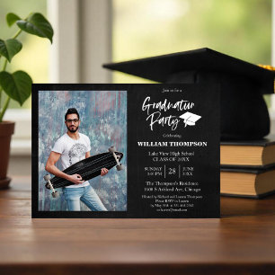 Grad Party der High School Modernes Schwarz/Weiß Einladung