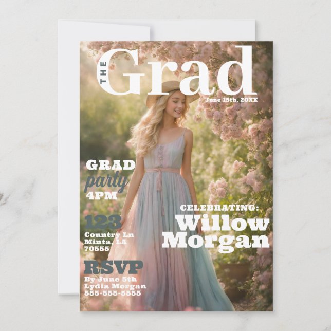 Grad Party Foto Magazine Cover Einladung (Vorderseite)