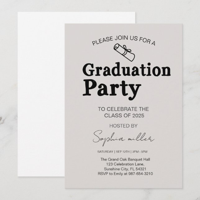 Grad Party Invite Class of 2025,Minimal grad Einladung (Vorne/Hinten)
