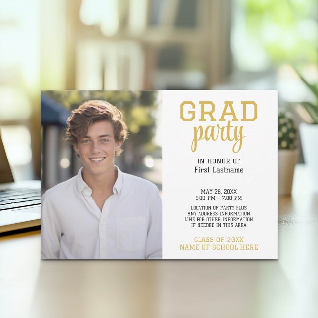 Grad Party mit Klassischem Foto Abschluss Einladung (Graduation Party Invitation with Photo)