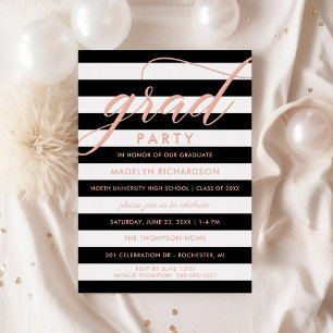 Grad Party Moderne Schwarze Streifen Rose Goldene  Folieneinladung