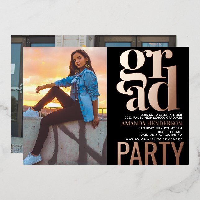 Grad Party Photo Real Foil Invitation (Recto/Verso)