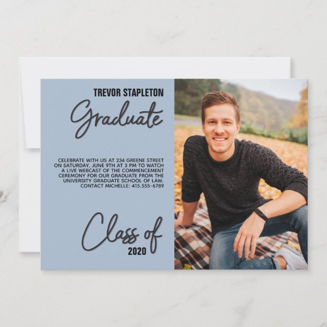 Grad Photo Blue Online Graduation Party Invitation (Devant)