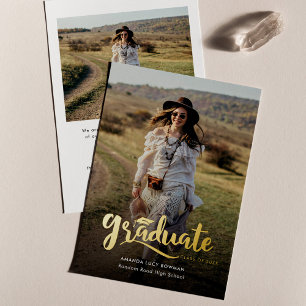 Grad Photo Gold Foil Faire-part de graduation