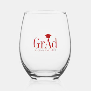 Grad: Red Typografy Name Abschluss Hat Stemles Weinglas Ohne Stiel