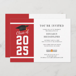 Grad Red White Graduation 2025 Invitation