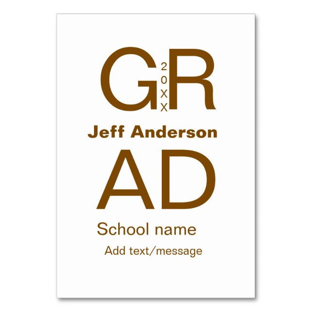 Grad Typografie Moderner Abschluss einfach minimal Tischnummer (Vorderseite)