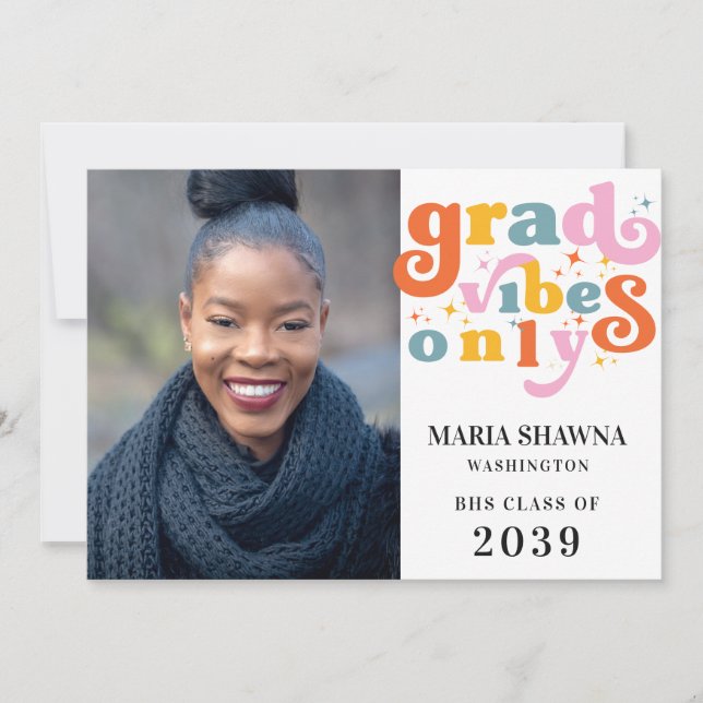Grad vibes only grade party class of 2024 einladung (Vorderseite)
