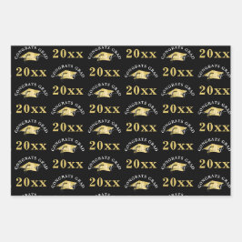 Gradation Modern Gold Foil Cap Klasse Jahr Schwarz Geschenkpapier Set