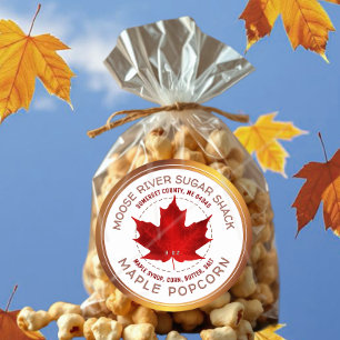 Grade A Maple Popcorn Kupfer Grenze Roter Ahornblä Runder Aufkleber