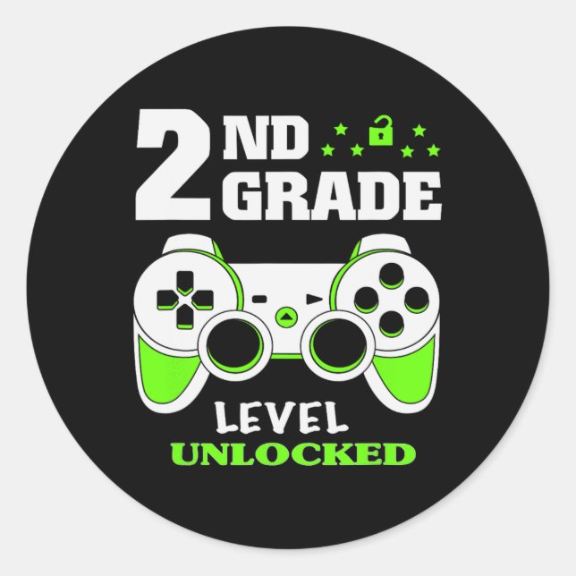 Grade Level Unlock Video Game Zurück zum Schuljung Runder Aufkleber (Vorderseite)