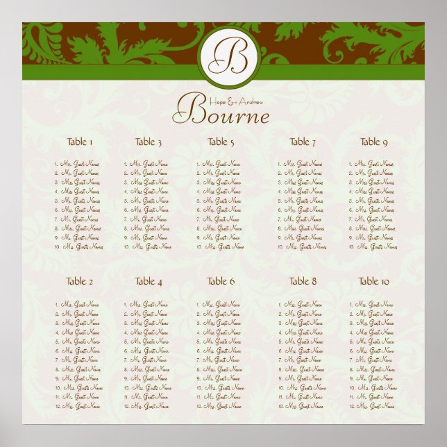 Gradhalle Green Damask Seating Chart 10 Tische Poster (Vorne)