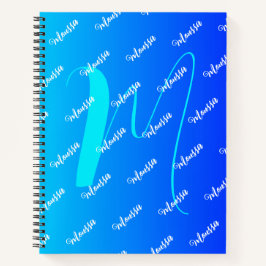 Gradient Aqua & Blue Color - Name Mit Monogramm Notizbuch