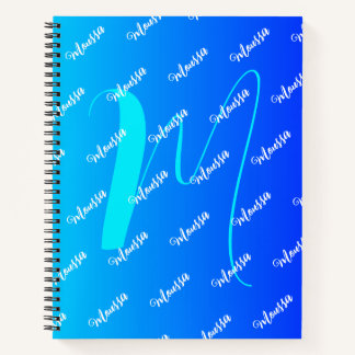 Gradient Aqua & Blue Color - Name Mit Monogramm Notizbuch