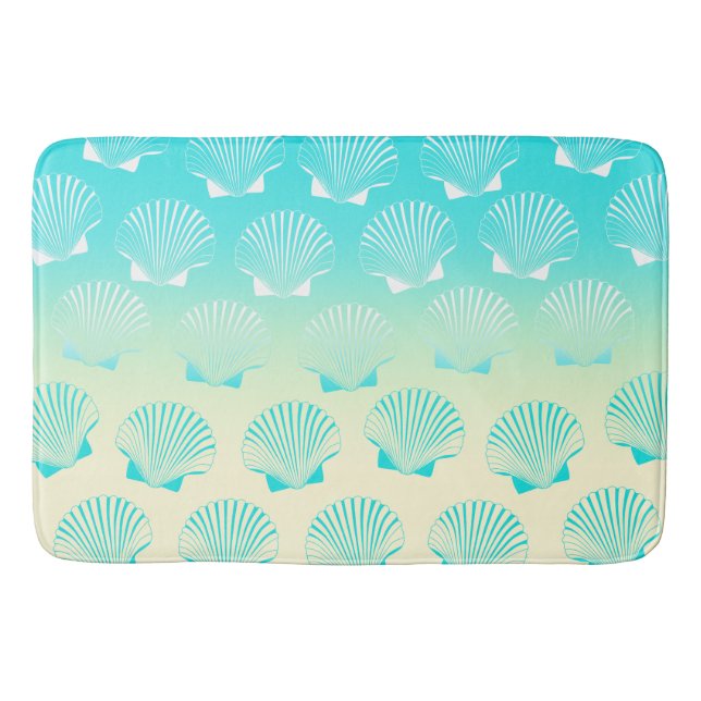 Gradient aqua blue und gelb seashell pattern badematte (Vorderseite)
