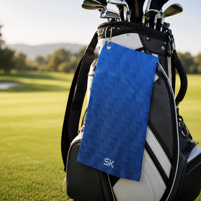 Gradient Blaues Chevron-Monogramm Golfhandtuch (Von Creator hochgeladen)