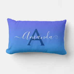 Gradient Blue elegante Monogram und Name Lendenkissen