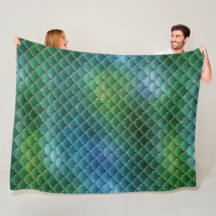 Gradient Blue Green Mermaid Scale Fleecedecke