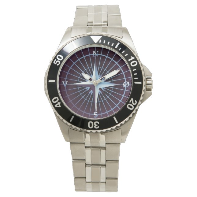 Gradient Blue Nautical Compass Armbanduhr (Vorderseite)